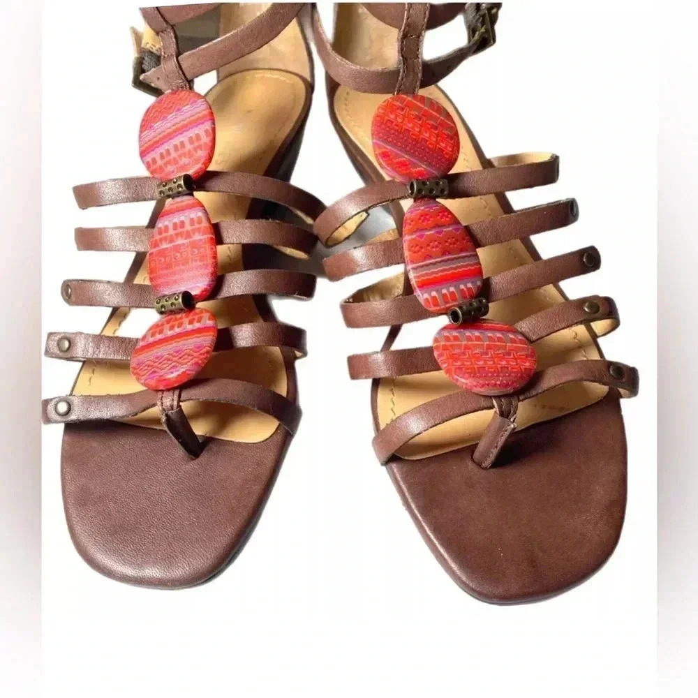 NINE WEST VALLETTA Genuine Leather Boho Wedge Sandals Summer Shoes Womens 6.5